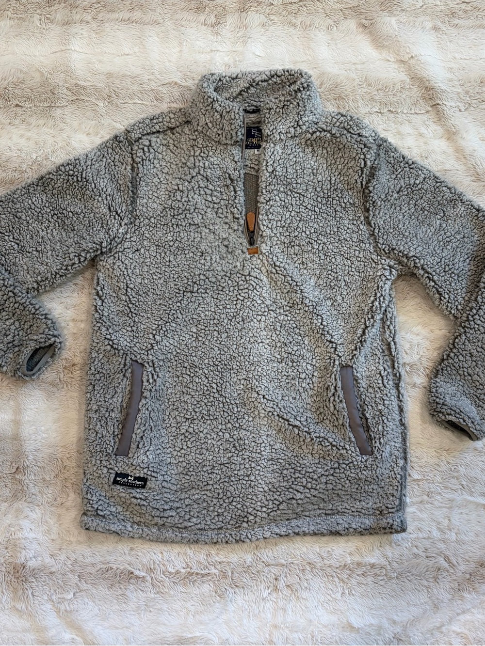 Simply Southern Gray Sherpa quarter Zip Pullover medium